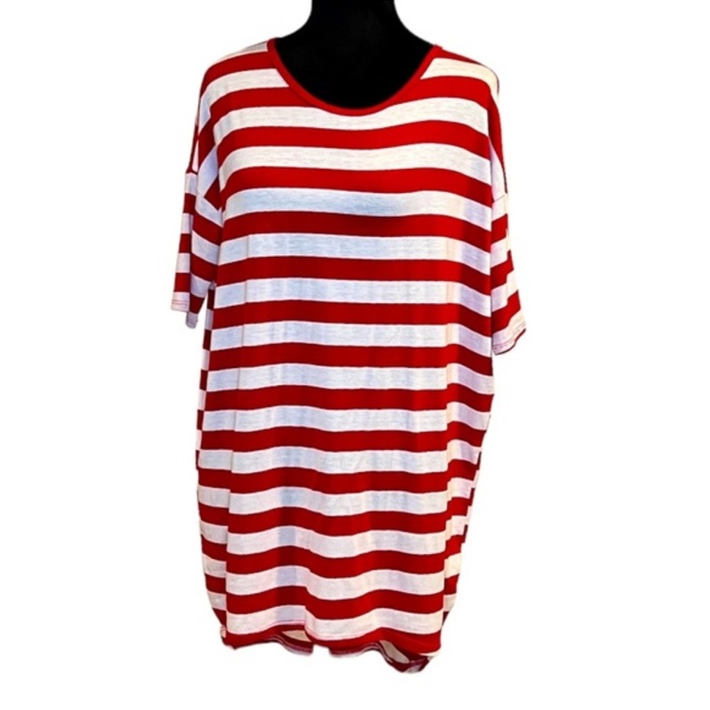 Red white striped Irma, high low hem costume Halloween & bump friendly